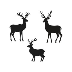 Set of deer silhouettes with various antlers and horns in a simple black vector style, perfect for wildlife, nature, and Christmas themes