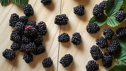 Fresh blackberries on wooden background