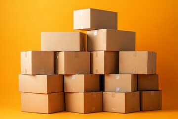 Happy woman checking stuff in cardboard box before sent to transportation company and moving to new location apartment, Generative AI