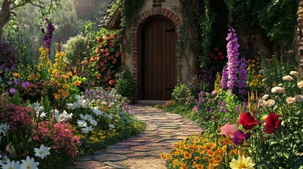 Obraz premium Serene Garden Landscape with Vibrant Greenery