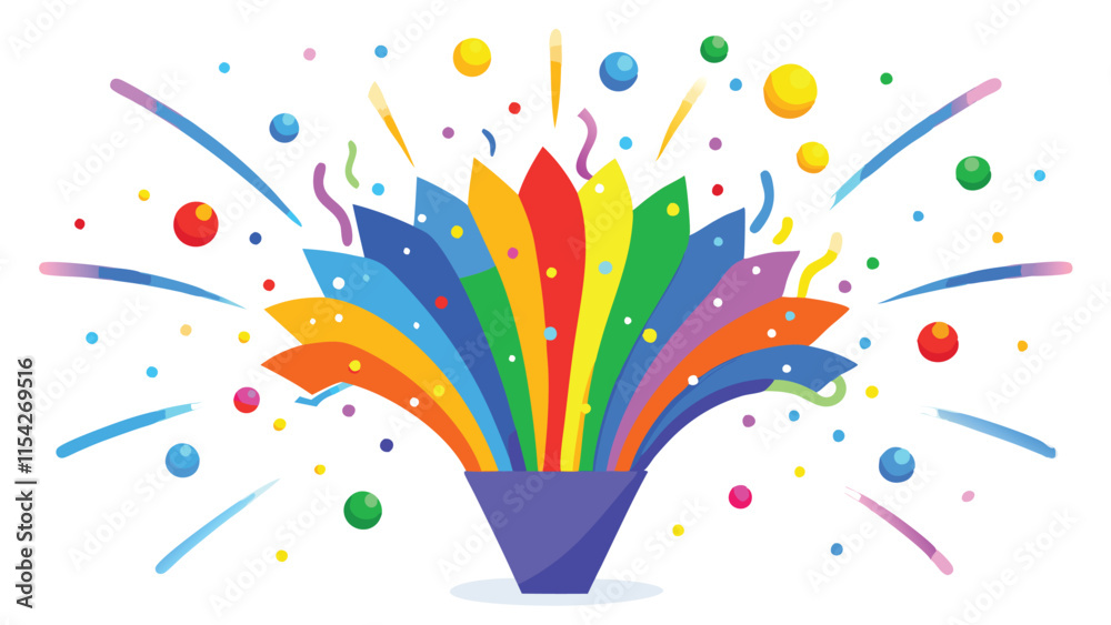 Poster Colorful explosion of vibrant shapes and patterns creating a joyful atmosphere against a light blue background