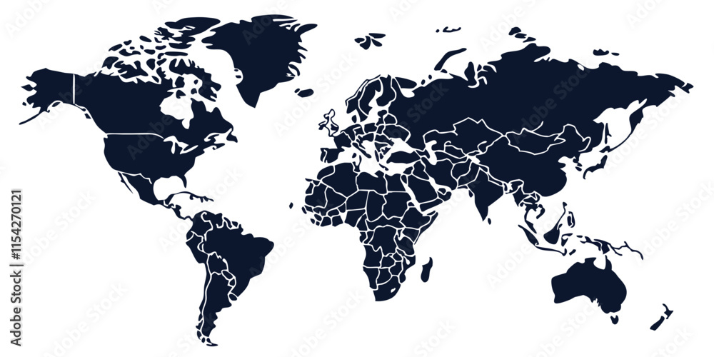 Poster world map vector illustration showcasing geographical boundaries and regions from different continen