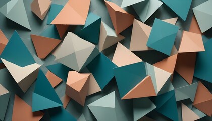 Fototapeta premium Formas geométricas en tonos de azul, gris y melocotón dispuestas en una composición abstracta en capas