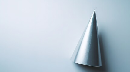 Fototapeta premium Sleek silver cone rests on smooth surface, highlighting minimali
