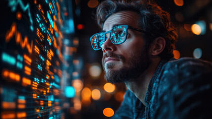 Focused Programmer Analyzing Data on a Screen