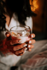 Cozy Moments With Cappuccino and Marshmallows in Bed During the Festive Christmas Season