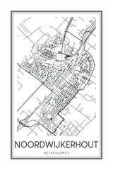 Printable downtown road map poster of the Dutch city of NOORDWIJKERHOUT on solid white background with city name