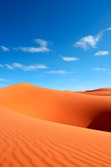 Solitude Personified: A Sweeping View of Endless Sand Dunes under a Deep Blue Sky