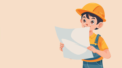 Professional Vector Illustration of Head Engineer Boy Holding a Paper