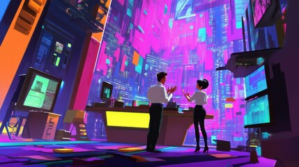 Success in a High-Tech Workspace with Vibrant Lighting