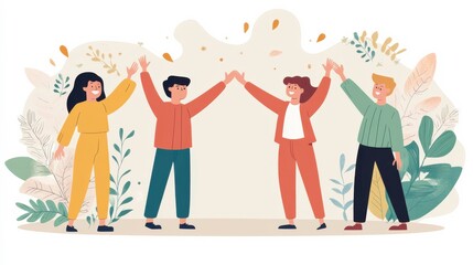 Fototapeta premium Team Celebration with High Fives in Soft Lighting