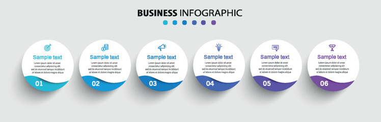 Infographic design business template with 6 options, steps. Can be used for workflow layout, diagram, annual report, web design	
