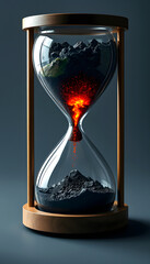 The urgency of climate change: Earth in an hourglass. Creating using  tools, with white tones