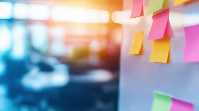 Vibrant Workspace with Sticky Notes and Whiteboards