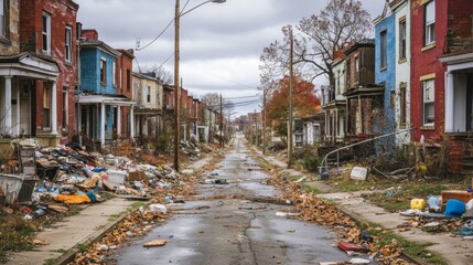 Fototapeta premium Abandoned Neighborhood with Muted Colors in Natural Light