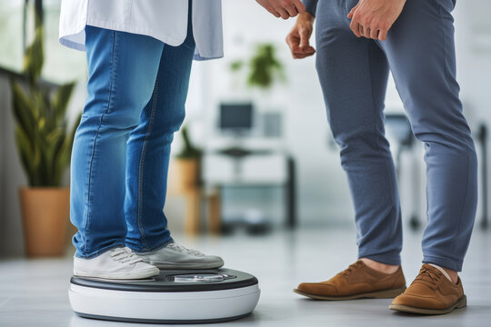 Doctor discusses weight management with patient in a bright clinic