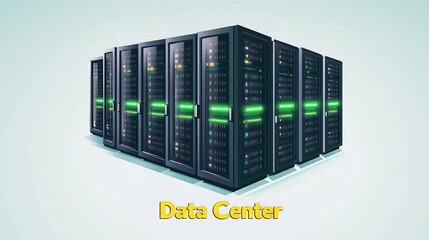 Obraz premium Server room data center hosting big data showing green lights