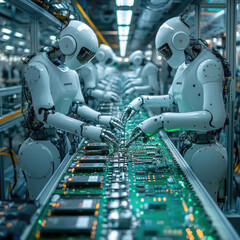 Fototapeta premium Robot Examining Oranges at a Market Stall