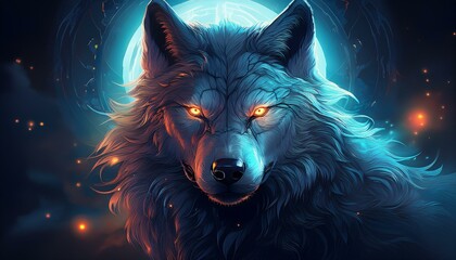 Naklejka premium beast of the night wolf with glowing eyes