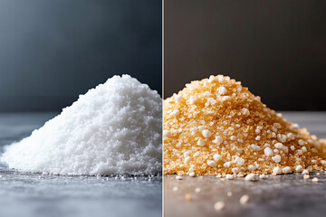Contrast between high and low sodium salt mounds showcasing health impact