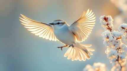 Obraz premium White Bird Soaring Through Winter Sunlight