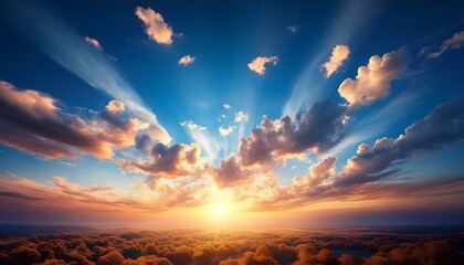 Fototapeta premium blue sky clouds history stunning landscape with clouds and orange solar on sky