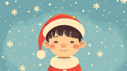 Festive Vector Illustration of Smiling Kid Boy in Santa Claus Costume