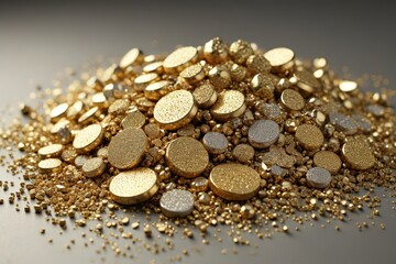 arafed pile of gold and silver coins on a table