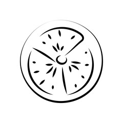 Vector illustration. Vegetables icons, classic line series. Sketch style. Halves, slices, rings and leaf of tomatoes. Hand drawn kitchen ingredients template for culinary themes.