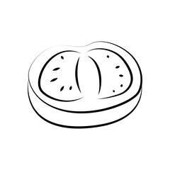 Vector illustration. Vegetables icons, classic line series. Sketch style. Halves, slices, rings and leaf of tomatoes. Hand drawn kitchen ingredients template for culinary themes.