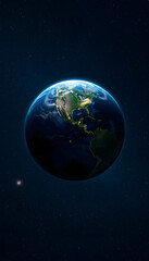 Sphere of nightly Earth planet in outer space., dinamic scene, with white tones