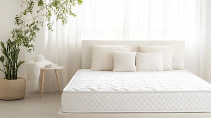 ergonomic latex mattress with a soft top layer on pure white, highlighting firmness level and luxury finish, visually optimized for online ads, isolated on white background