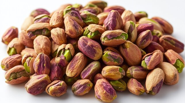 A photo of pistachios arranged on a white surface