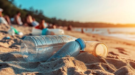 Plastics Buried in Sand at a Crowded Beach