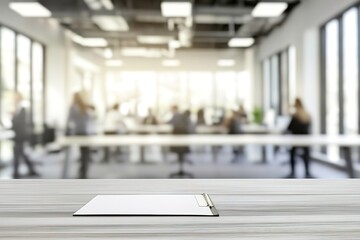Minimalistic workspace with blank notepad on table, modern offic