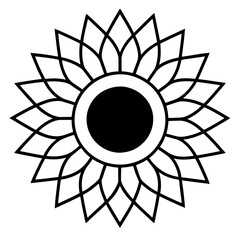 Geometric Sunflower Design, Black and White Line Art Flower