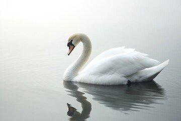 Fototapeta premium A majestic white swan floats serenely on the surface of the water, perfect for nature or wildlife scenes