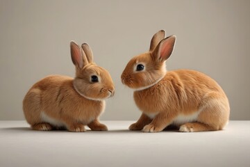 Fototapeta premium there are two rabbits sitting next to each other on a table
