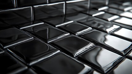 Glossy Black Tiles Pattern Abstract Design
