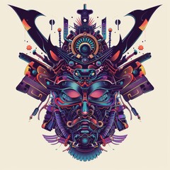 Samurai mask robot with premium quality stock vector