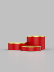 Elegant red podiums with gold accents, perfect for luxury product display or festive decoration themes. 3d illustration