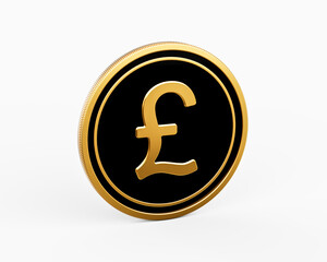 Shiny Golden And Black Rounded British Pound Coin Isolated On White Background 3d Illustration