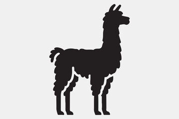 A solid black silhouette of a llama.