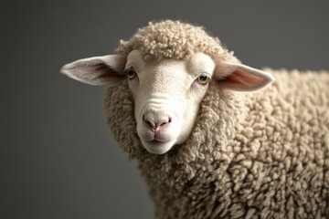 Obraz premium A sheep looks directly into the camera lens