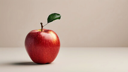 Single red apple with leaf