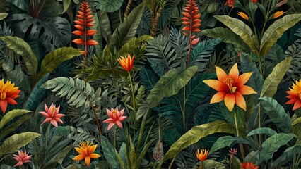 Fototapeta premium Close-up of exotic flowers in tropical jungle