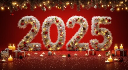 2025 text with decorations for holydays