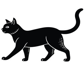 Walking Cat Side Profile Minimalist Black