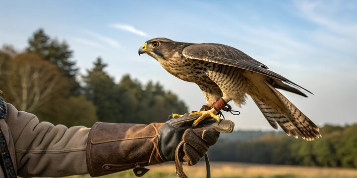 a hunting falcon on one arm