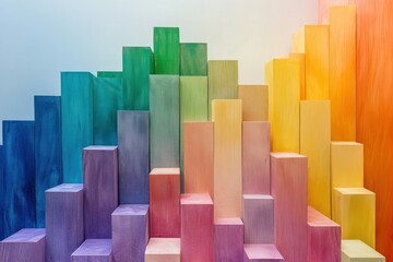 Colorful Wooden Blocks Arranged in Gradient Pattern Creating a Vibrant and Dynamic Display of Tones for Artistic and Educational Purposes